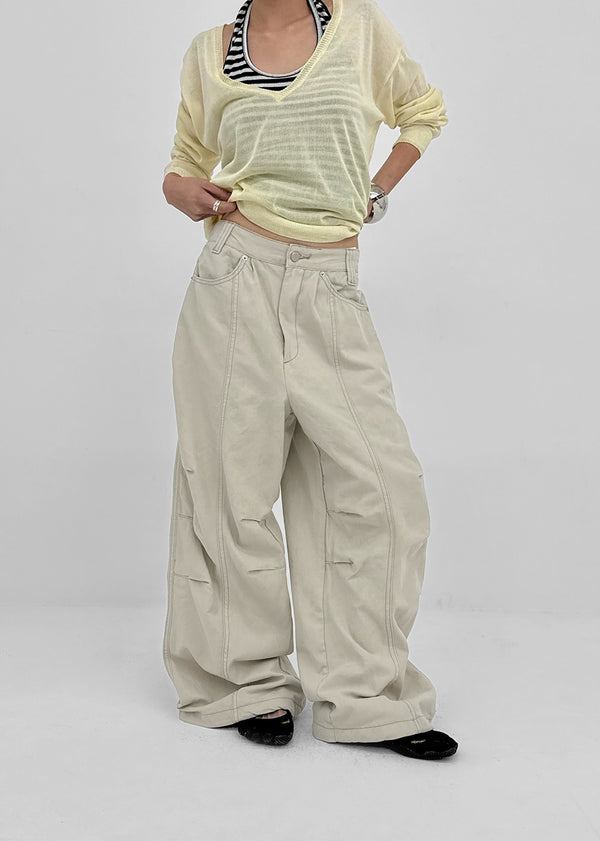 Ney stitch back elastic wide pants