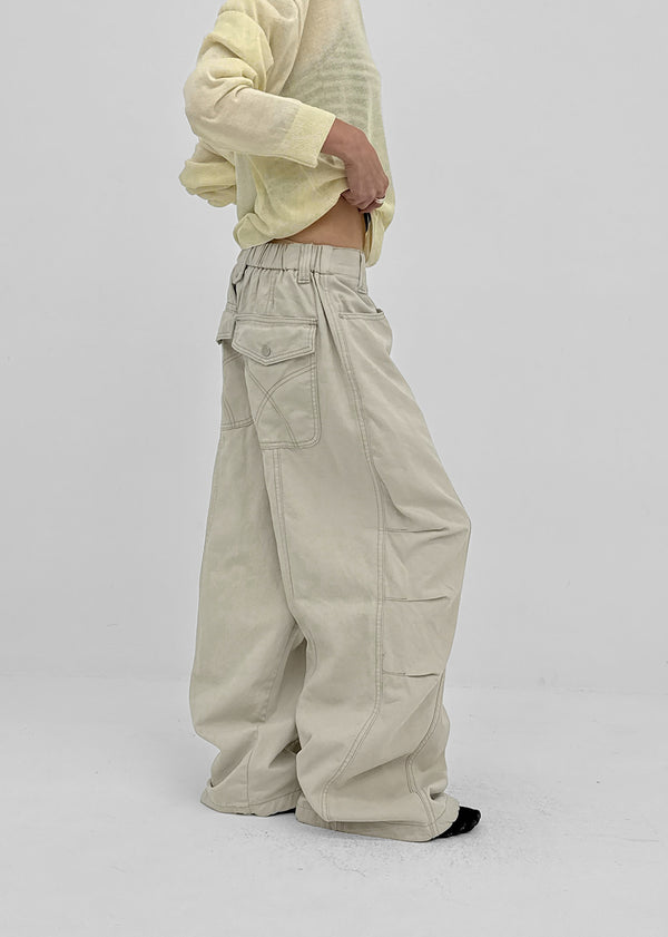 Ney stitch back elastic wide pants