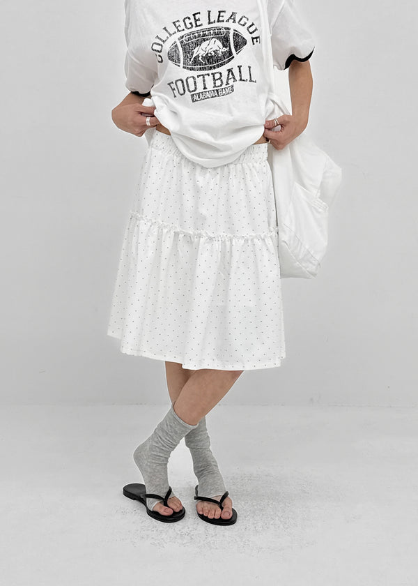 Corduroy polka dot tiered midi skirt