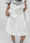 Corduroy polka dot tiered midi skirt