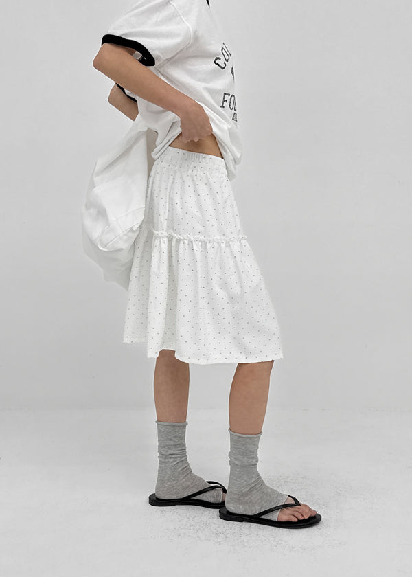 Corduroy polka dot tiered midi skirt