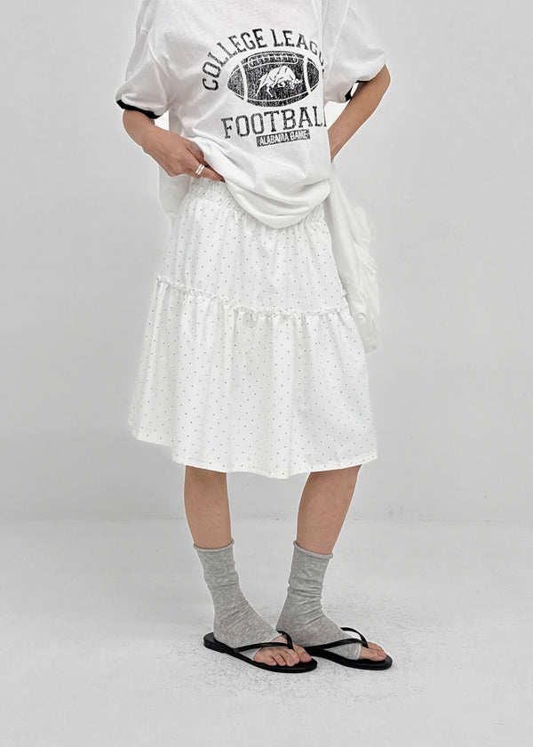 Corduroy polka dot tiered midi skirt