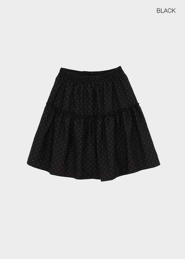 Corduroy polka dot tiered midi skirt