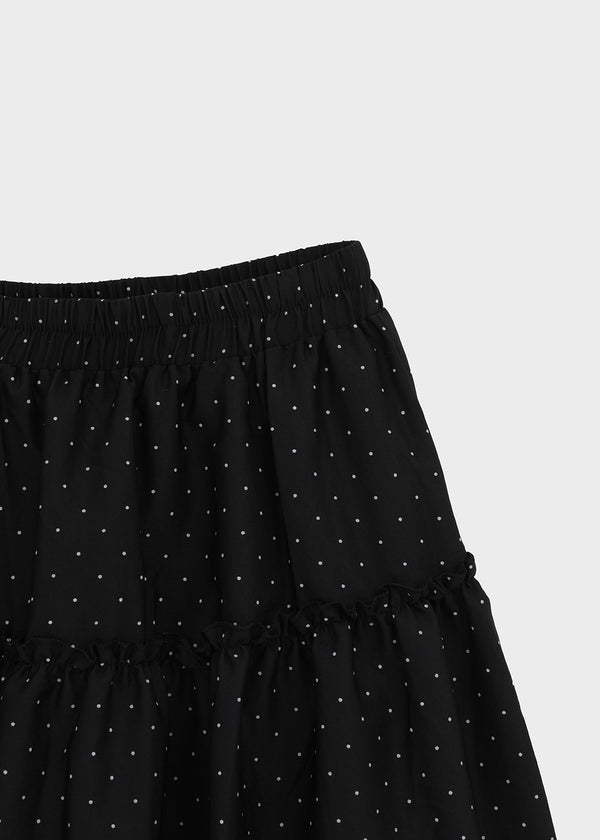 Corduroy polka dot tiered midi skirt