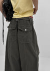 Ney stitch back elastic wide pants