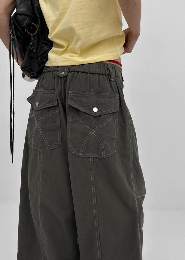Ney stitch back elastic wide pants