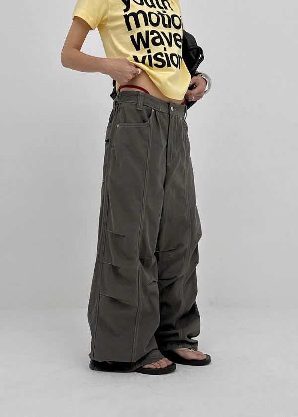 Ney stitch back elastic wide pants