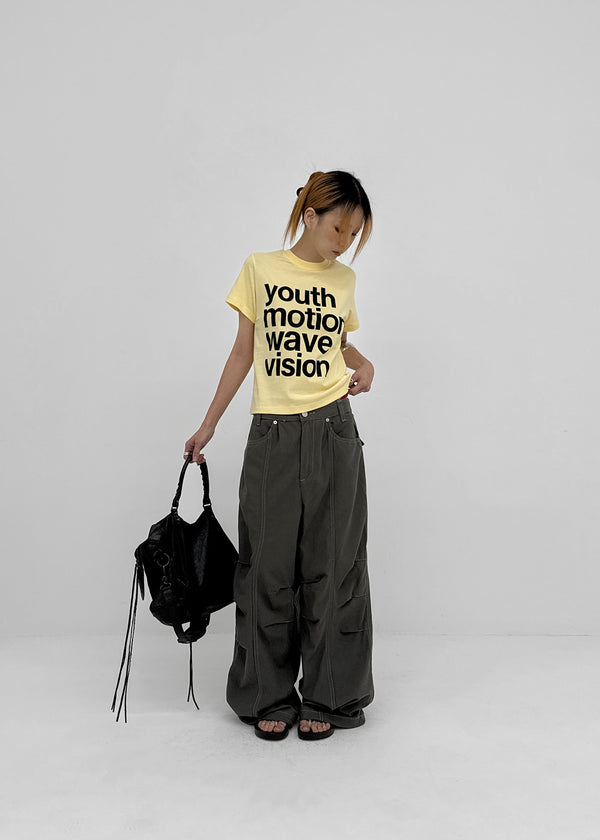 Ney stitch back elastic wide pants