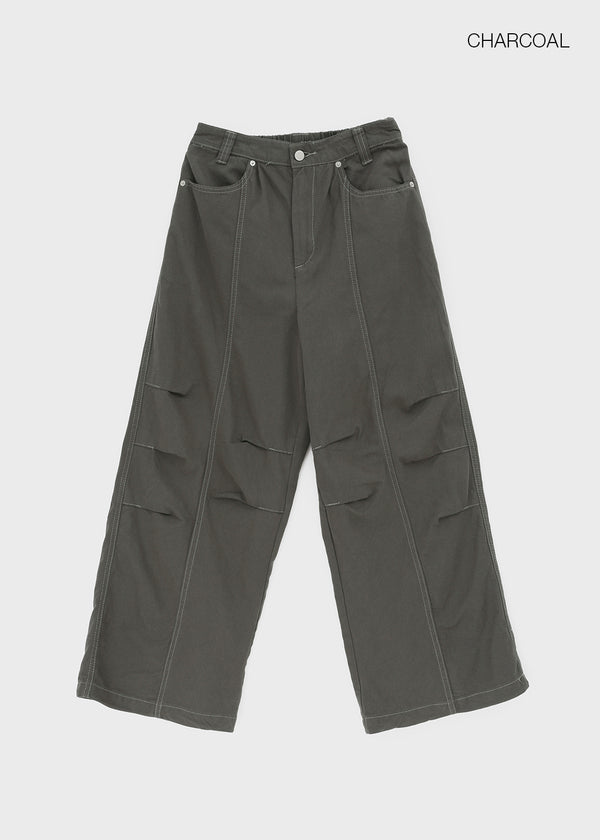 Ney stitch back elastic wide pants