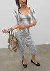 Huring U-neck striped 5-sleeve tee