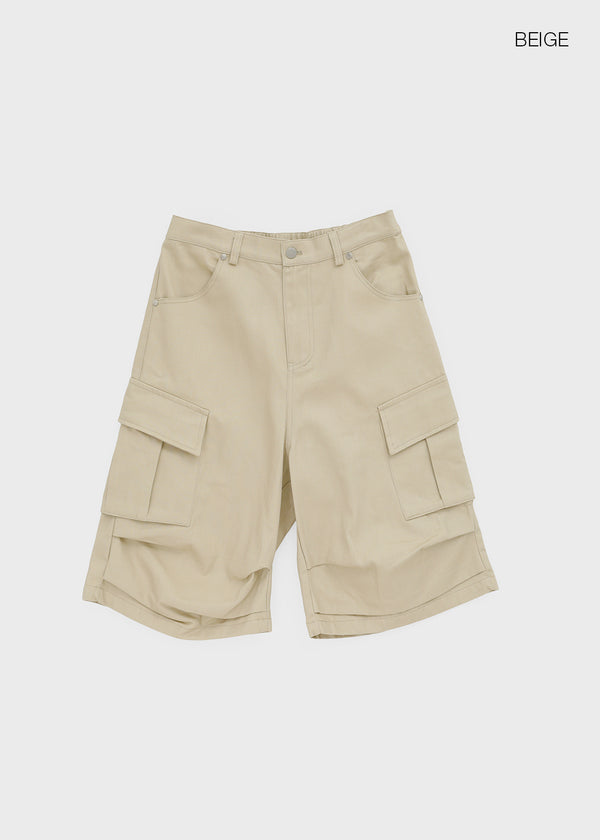 (UNISEX) Jetting Bermuda Back Elastic Cargo Pants