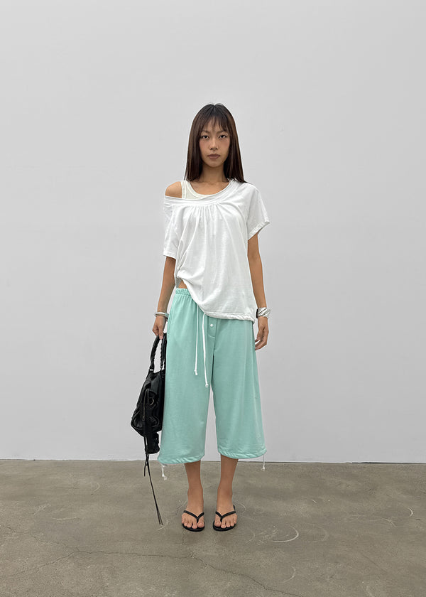 Kyouul Shirred Strap One-Shoulder Short Sleeve Tee