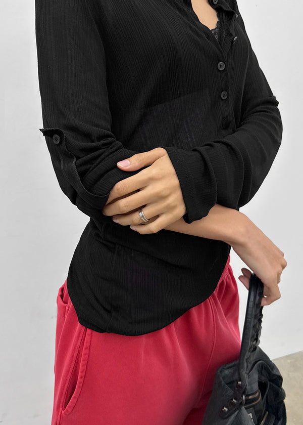Debpin Henley Neck Roll-up Summer Long Sleeve Tee