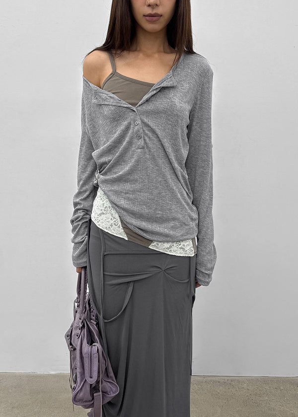 Debpin Henley Neck Roll-up Summer Long Sleeve Tee