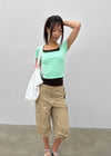 Buckle Square Neck Cropped Short Sleeve Tee