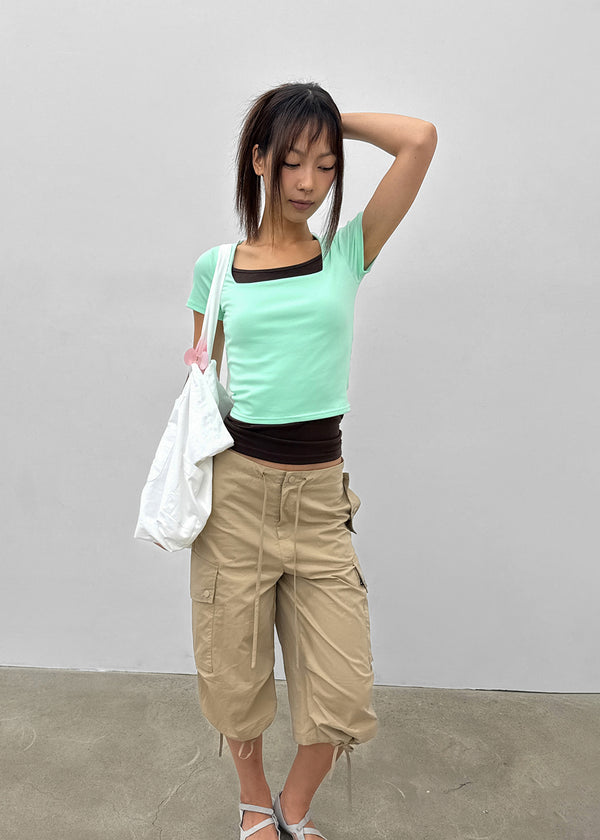 Buckle Square Neck Cropped Short Sleeve Tee