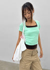 Buckle Square Neck Cropped Short Sleeve Tee
