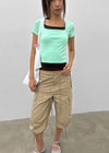 Buckle Square Neck Cropped Short Sleeve Tee