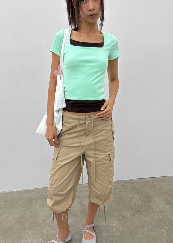Buckle Square Neck Cropped Short Sleeve Tee