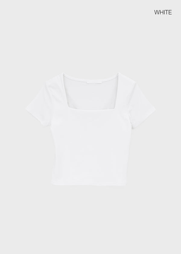 Buckle Square Neck Cropped Short Sleeve Tee