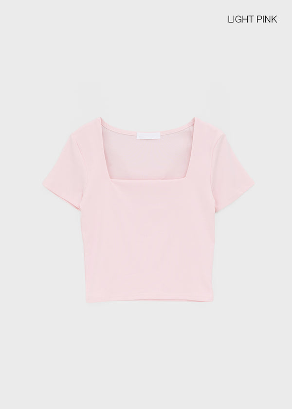 Buckle Square Neck Cropped Short Sleeve Tee