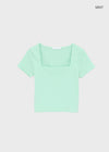 Buckle Square Neck Cropped Short Sleeve Tee