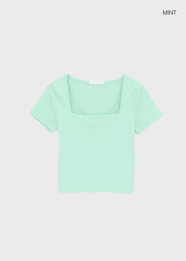 Buckle Square Neck Cropped Short Sleeve Tee