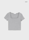 Buckle Square Neck Cropped Short Sleeve Tee