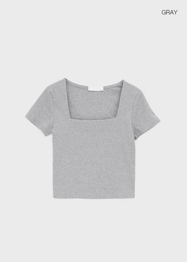 Buckle Square Neck Cropped Short Sleeve Tee