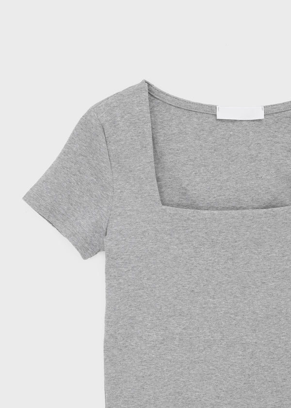 Buckle Square Neck Cropped Short Sleeve Tee