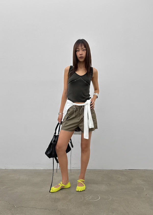 Ssenhol Washed Cut Cargo Shorts