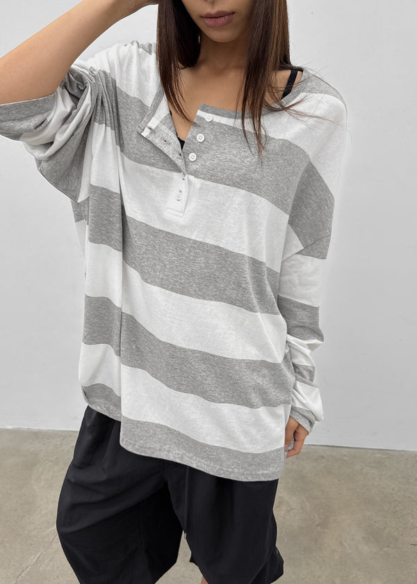Santom Striped Collared Long Sleeve T-shirt