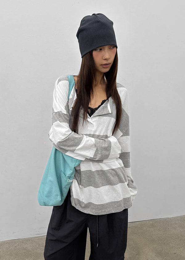 Santom Striped Collared Long Sleeve T-shirt