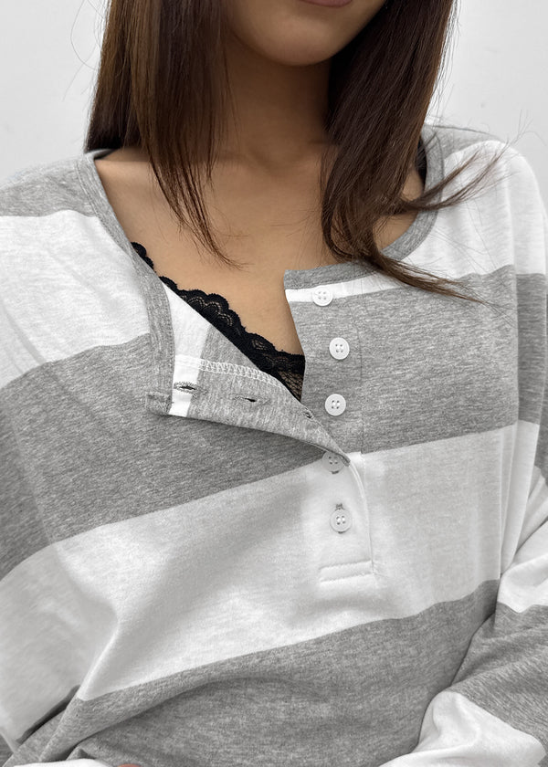 Santom Striped Collared Long Sleeve T-shirt