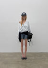 Slant V-neck knit cardigan