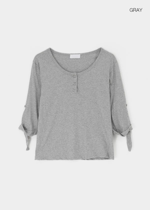 Swerve Henley Neck Rolled-up 3/4 Sleeve Tee