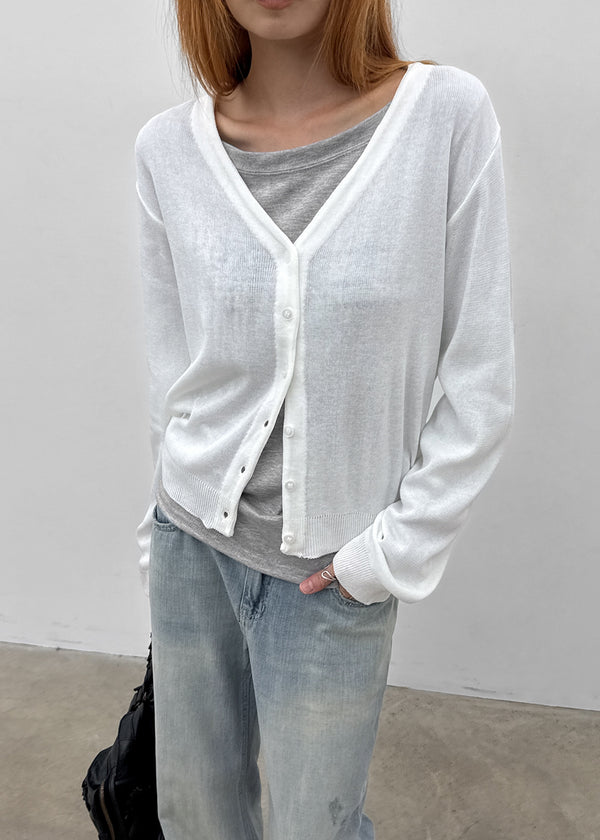 Slant V-neck knit cardigan