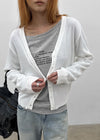 Slant V-neck knit cardigan