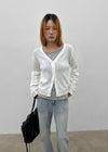 Slant V-neck knit cardigan