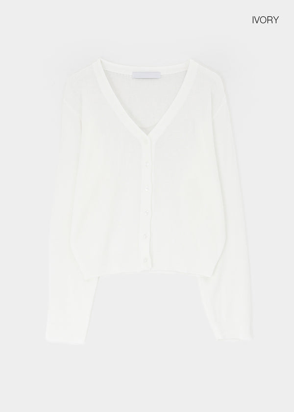 Slant V-neck knit cardigan