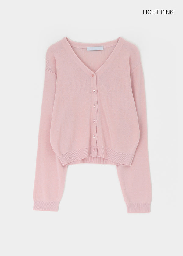 Slant V-neck knit cardigan