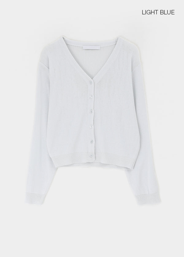 Slant V-neck knit cardigan
