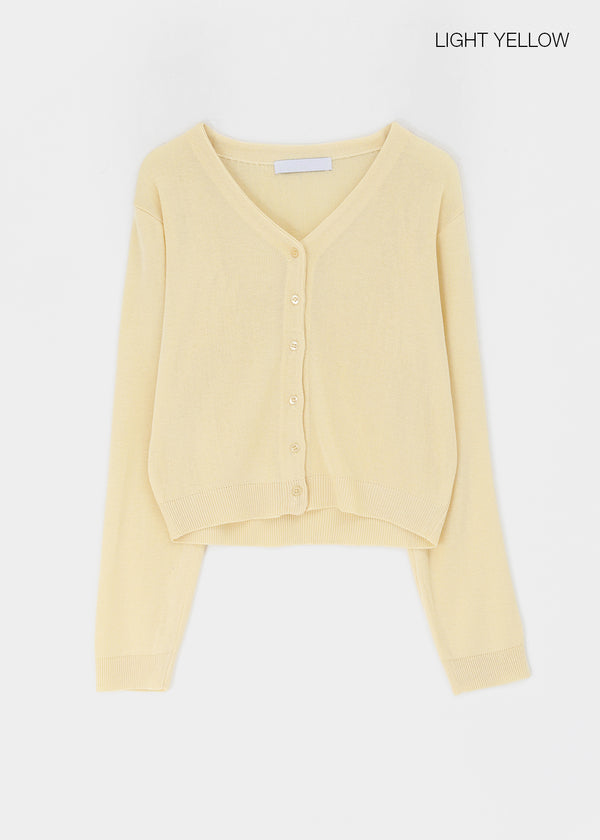 Slant V-neck knit cardigan