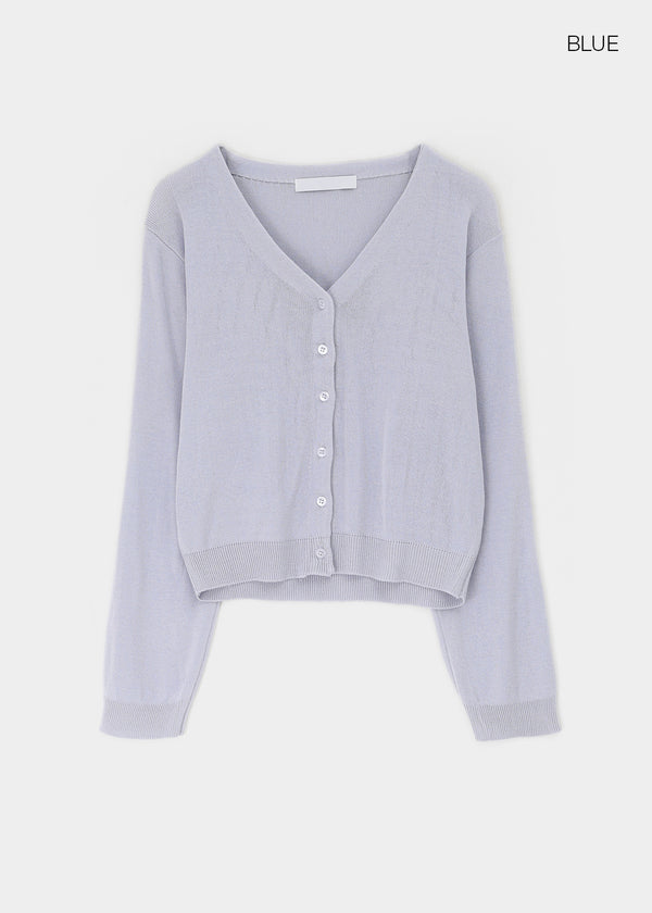 Slant V-neck knit cardigan