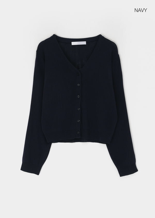 Slant V-neck knit cardigan