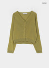 Slant V-neck knit cardigan