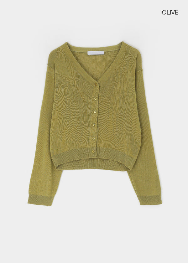 Slant V-neck knit cardigan