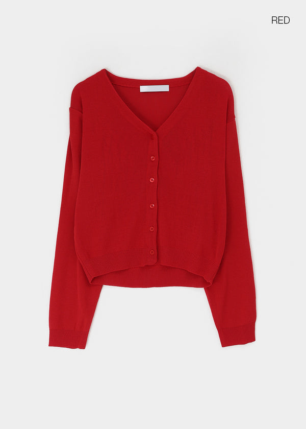 Slant V-neck knit cardigan