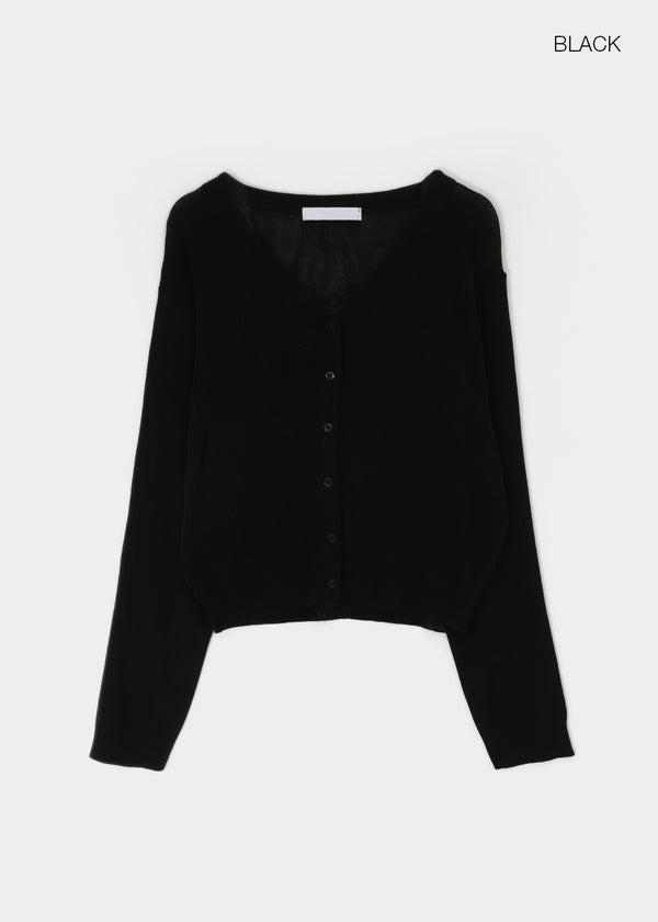 Slant V-neck knit cardigan
