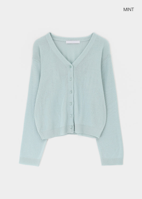 Slant V-neck knit cardigan